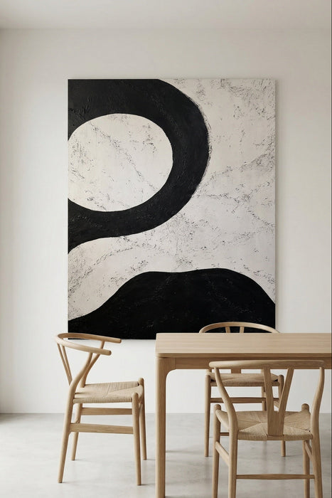 Originalt minimalistisk stort maleri med struktur i sort og creme nuancer - GRAIN Studio