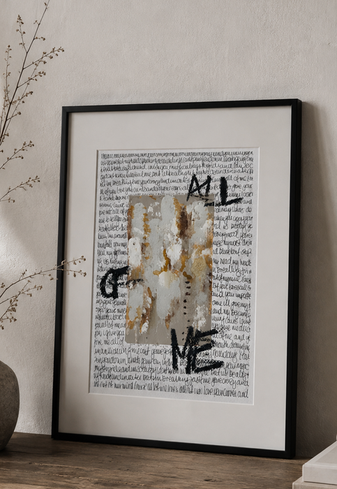All of Me – originalt kunstværk med håndskrevet tekst, akryl og struktur.